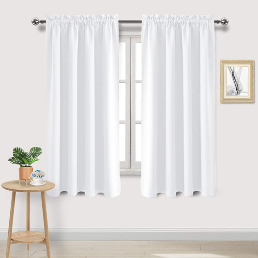 DWCN White Curtains for Living Room Thermal Insulated, 50% Light Blocking Curtains for Bedroom, Dining Room Window, W 52x L 63 Inch, Set of 2 Rod Pocket Curtain Panels