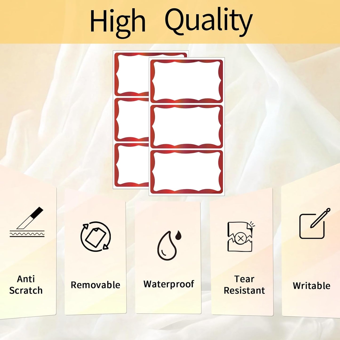 STARLIBOO Holographic Colored Labels Stickers, 3X5 Inch Removable Large Label Stickers for Moving Boxes and Storage Bins- Waterproof- Writable- Tear Resistant (Holographic Red