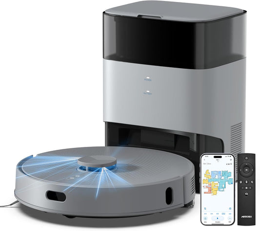 AIRROBO T25+ Robot Vacuum and Mop Combo,5500Pa Powerful Suction, Self-Emptying, 60-Day Capacity, 240 Mins, Smart APP Control, Multi-Floor Mapping，Perfect for Hard Floors, Carpets, and Pet Hair