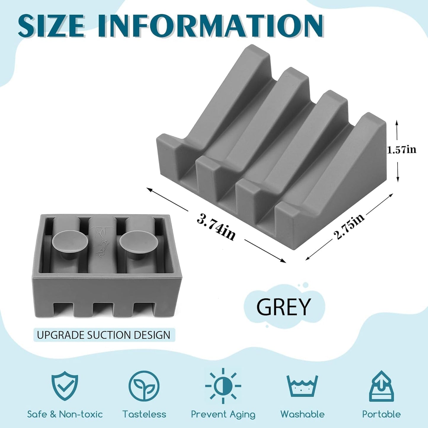 Silicone Soap Dish for Bar Soap Holder for Shower Bathroom Self Draining Waterfall Drying Tray Keep Soap Bars Dry Clean & Easy Cleaning (Gray, 1)