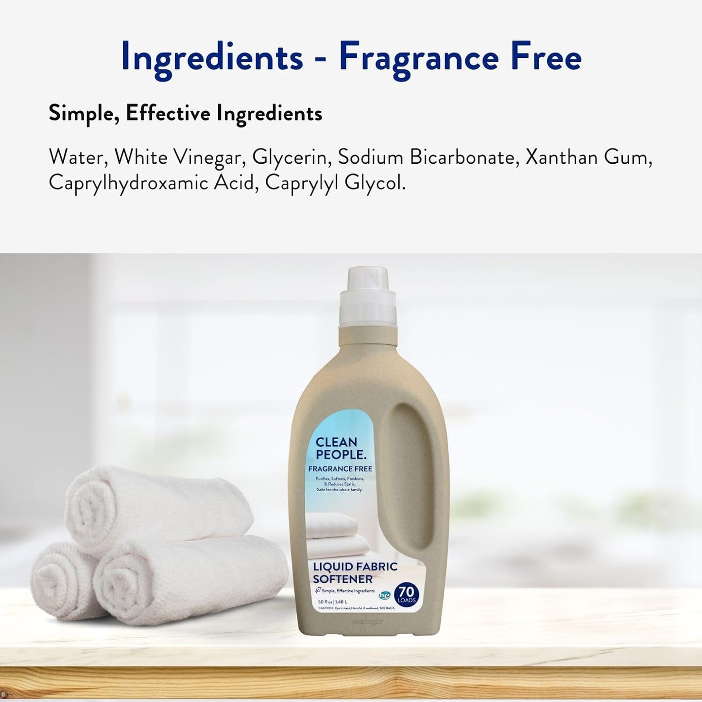 The Clean People Liquid Fabric Softener - Softens & Removes Static Cling - Vegan (100 Fl Oz, Fragrance Free)