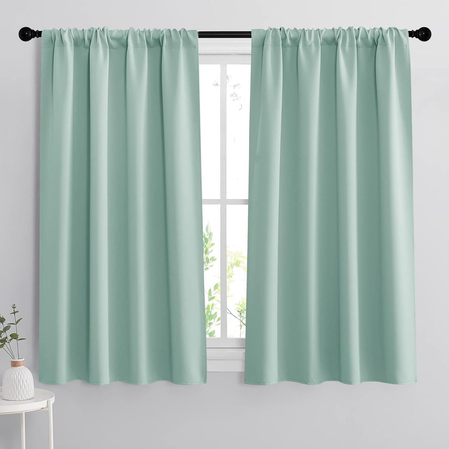 RYB HOME Room Darkening Kitchen Curtains, Farmhouse Small Window Drapes Rod Pocket Energy Efficient Privacy Shades for Nursery Girls Room Classroom, Aqua, W42 x L45 inches, 2 Panels Set