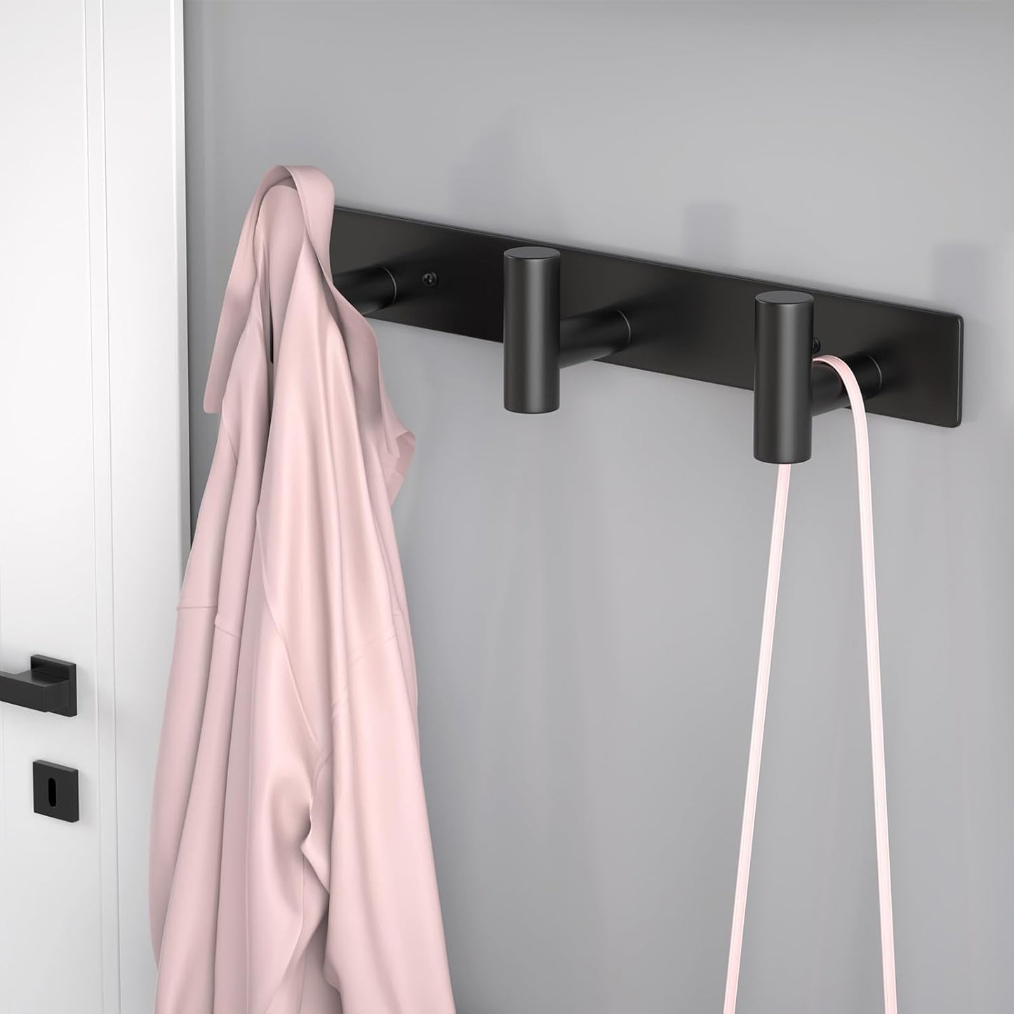 PMMASTO Coat Rack Wall Mounted, 3 "T Shaped Wall Hooks for Hanging, Heavy Duty Stainless Steel Coat Hook Rail for Hat Towel Robes in Bathroom Kitchen Mudroom Entryway (Black, 1PC)