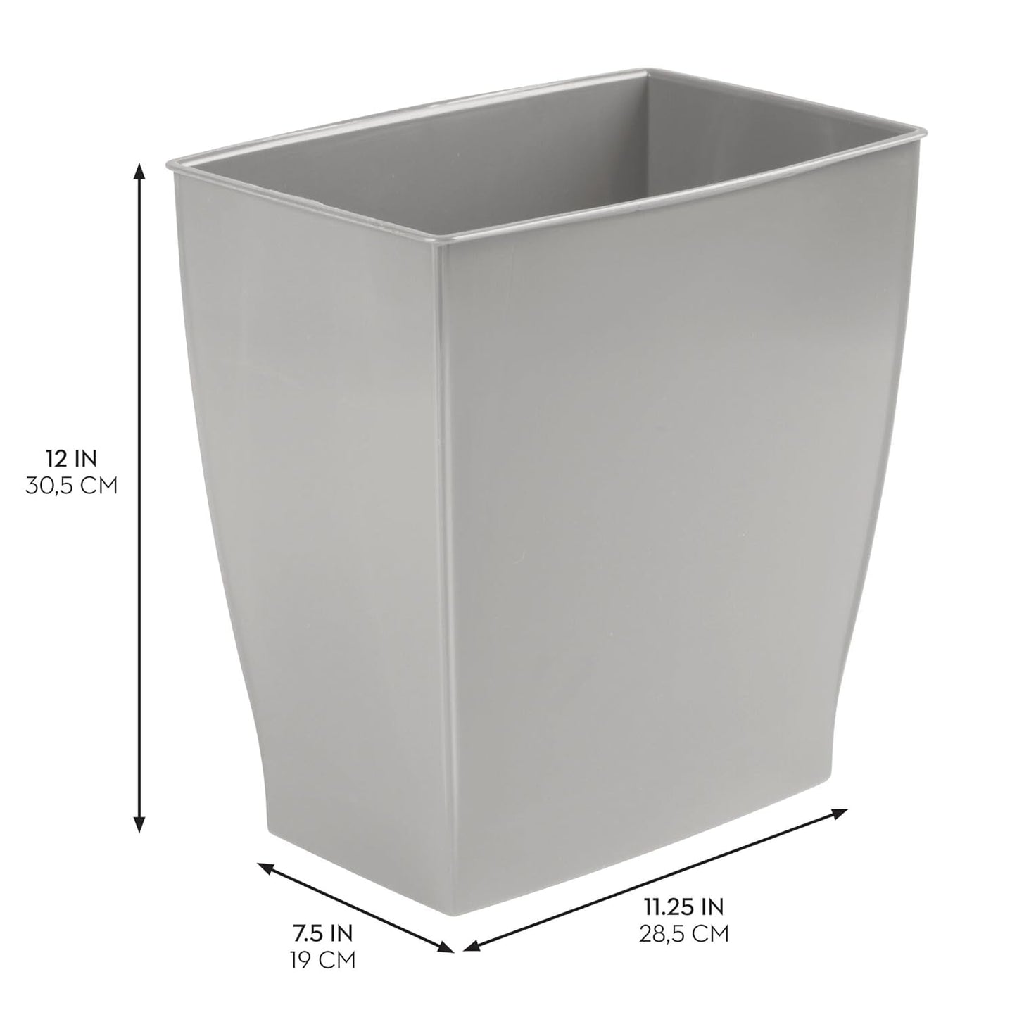 iDesign Small Rectangular Bathroom Trash Cans - Set of 2 - Gray