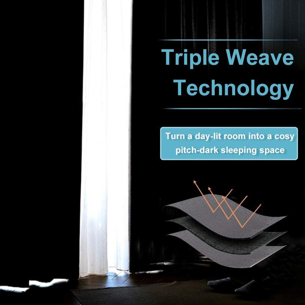 RYB HOME Blackout Curtains for Living Room, Large Window Shades for Bay Window Dining Parlor Bedroom Patio Door, Wide 62 x Long 72 inches, Grey, 2 Panels