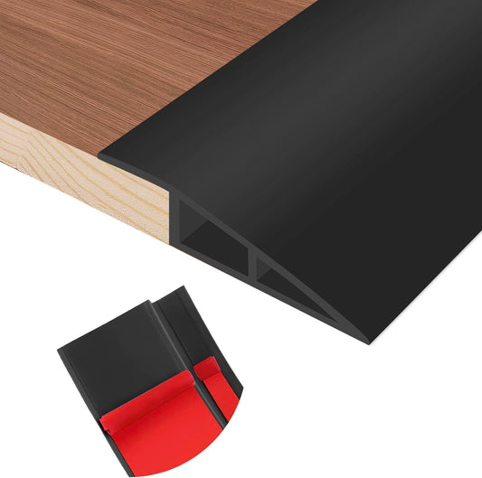 Floor Transition Strip Self Adhesive Vinyl Door Threshold for Doorways Carpet Edging Trim Overlap Edge Reducer for Laminate Floor, Carpet, Tile (Black, 3/5" to 4/5", 6.6Ft)