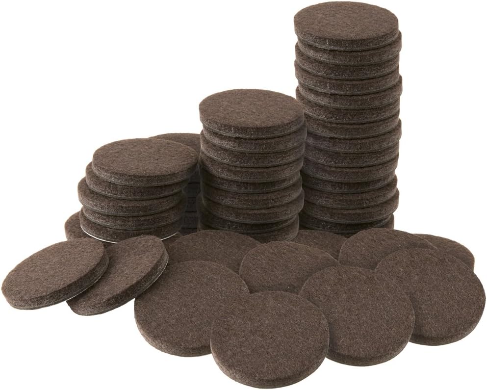 SoftTouch 1" Round Felt Pads – Heavy Duty Self-Stick Furniture Floor Protectors for Hardwood, Tile & Laminate – Scratch & Noise Reducing Pads, Brown, 48 Pack