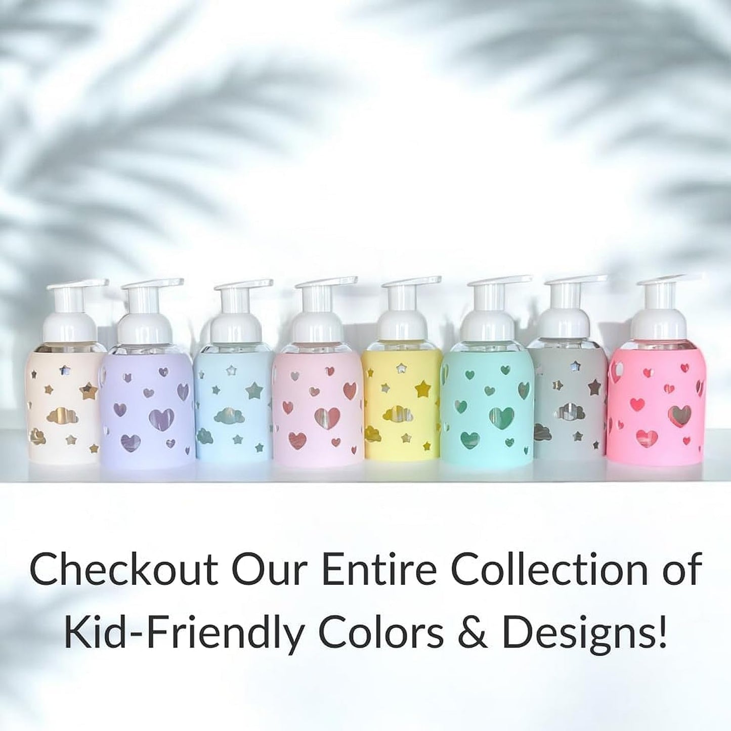 SoCal Suds & Company Glass Foaming Hand Soap Dispenser, Heart Silicone Sleeve, Refillable Pump Bottle for Kids, Baby Wash & Shampoo, Ideal for Home Use, Sea Glass 8oz