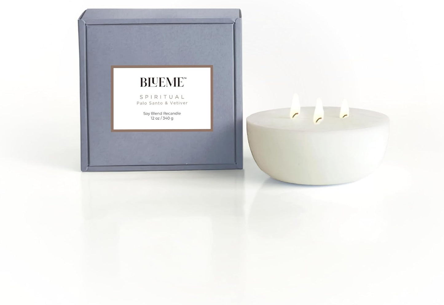 New BLUEME Wellness Candle Wax Refill, Contains Essential Oil, Sustainable, Hand Finished, Hand Poured, Premium, Luxury Ceramic, Natural Cotton Wick (12oz, Palo Santo & Vetiver)