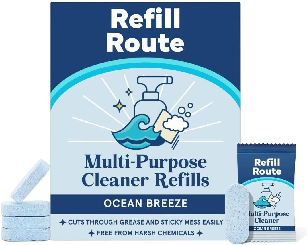 All Purpose Cleaner Refill – 12 Tablets (12 x 16 Fl oz) Multipurpose Cleaners -Can Make 192 Fl oz Bathroom Cleaner Spray Cleaning Tablets Refill - Vegan, No Plastic - Ocean Breeze