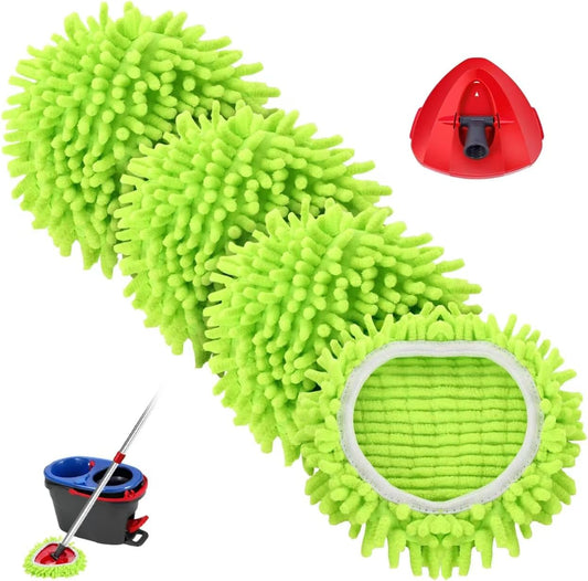4 Pcs Spin Mop Heads Replacements & 1 Base Set for Ocedar Rinseclean 2-Tank System,Machine Washable Chenille Mop Replacement,Easy Cleaning for Bathroom,Kitchen,Tub