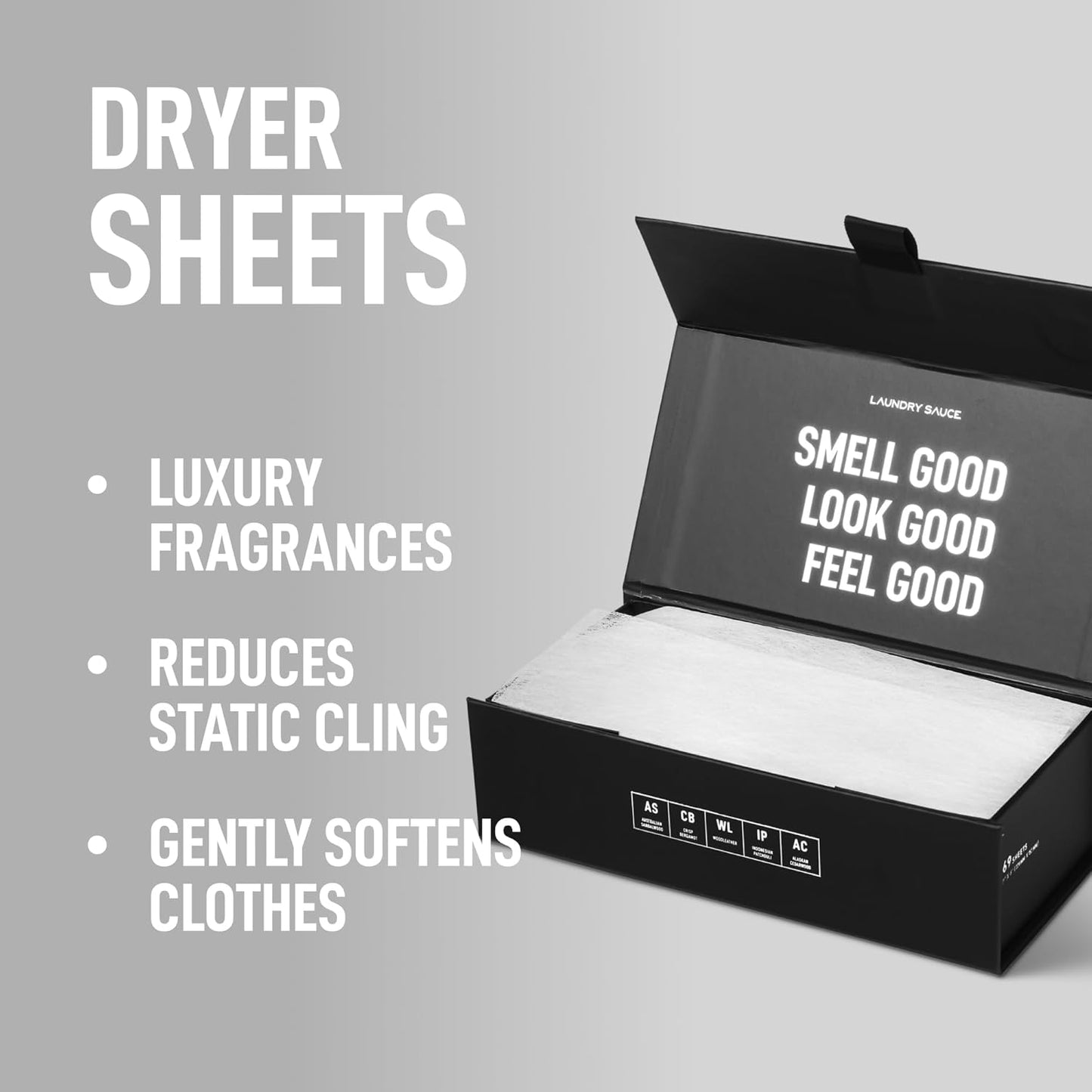 Laundry Sauce - Laundry Dryer Sheets (Australian Sandalwood), Luxury Fragrance, Contains Essential Oils, Softens Fabric, Removes Static Cling, Eco-Friendly Packaging, Travel Friendly, 69 Count