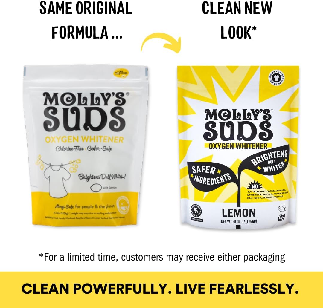 Molly's Suds Oxygen Whitener | Powerful Bleach Alternative, Chlorine Free & Color Safe | Brightens Whites and Removes Stains (Pure Lemon Essential Oil - 79 oz)