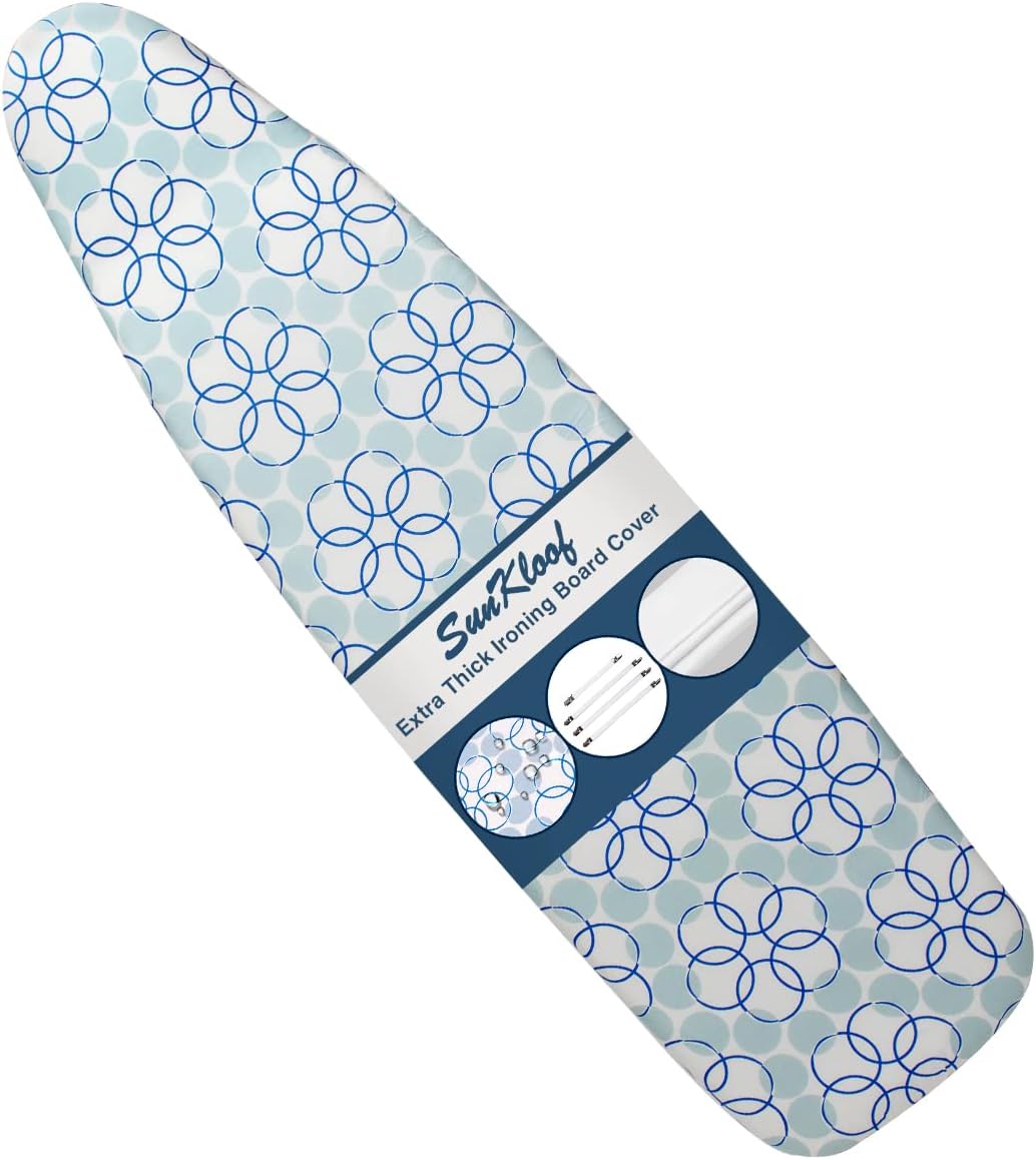 Ironing Board Cover and Pad, Resist Scorching and Staining, 15x54 Reflective Silicone Ironing Board Cover with Thick Padding Extra Thick with Elastic Edges 4 Fasteners