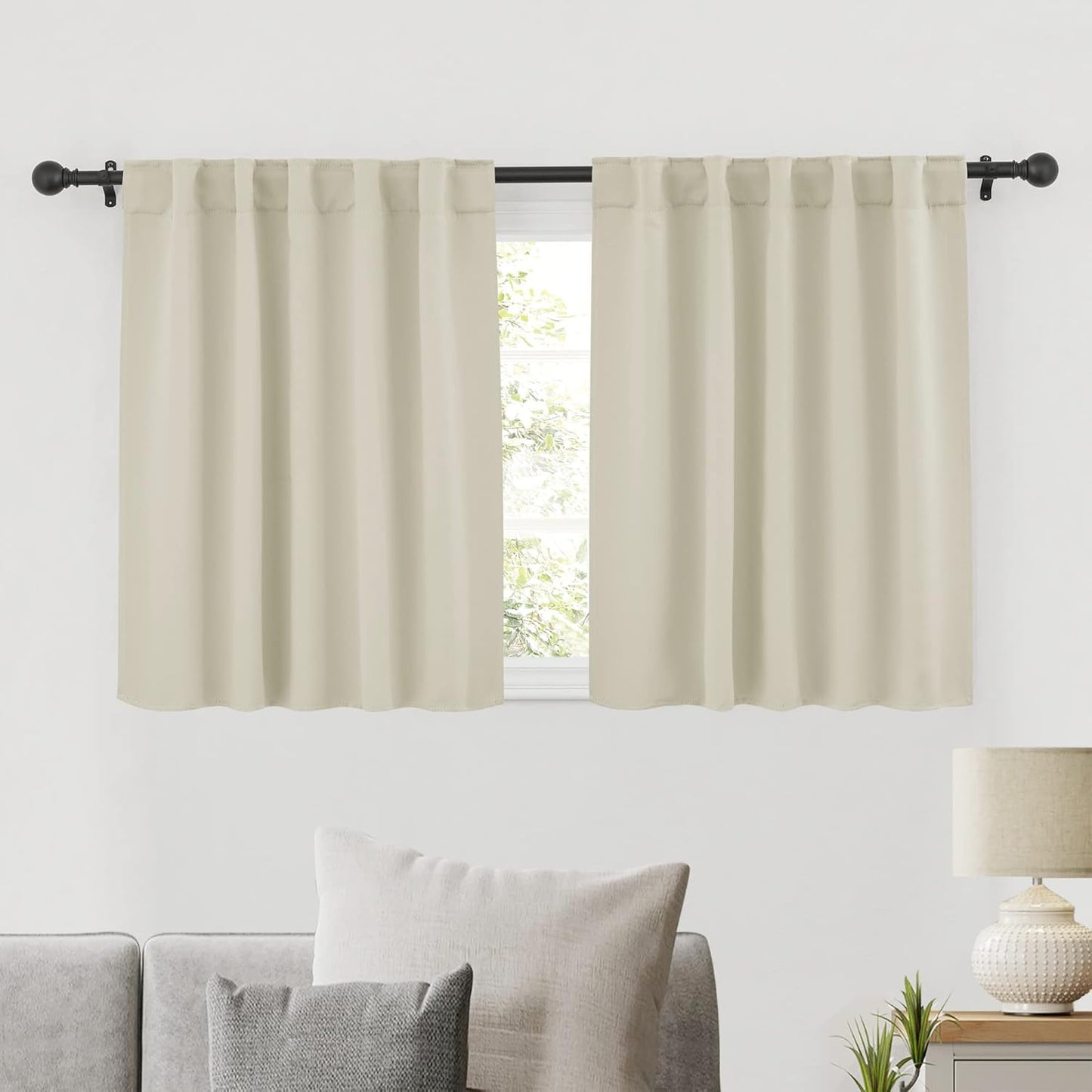 RYB HOME Bathroom Curtains Blackout - Thermal Insulating Privacy Small Window Curtains Short for Bedroom Basement Kitchen Kids Nursery Cabinet, Wide 42 x Long 30 inches, 2 Panels, Beige
