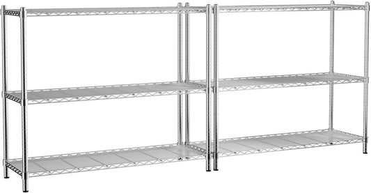 Storage Shelves, 2 PCS 48" L x 20" W x 47" H Heavy Duty Garage Wire Shelving Unit Loads 1200LBS, 3-Tier Adjustable Metal Industrial Utility Shelf Rack for Kitchen, Laundry Room, Basement