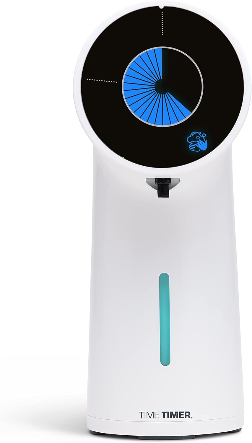 Time Timer WASH with Soap Dispenser — Hands Free Automatic Soap Dispenser with 30 Second Visual Countdown Display, Touch-Less Handwashing, for Kitchen or Bathroom Timer with Optional Music Sound