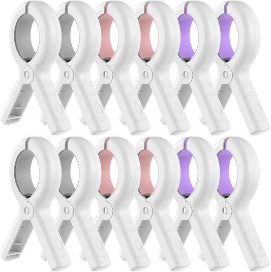 Senbowe 12 Pack Beach Towel Clips,Pool Chair Clips,Heavy Duty Plastic Clothes Pins,Quilt Drying Clips,Windproof Clothes Clips,Keep Your Towel,Clothes,Blankets to Dry on Clothesline and Hanging Rack