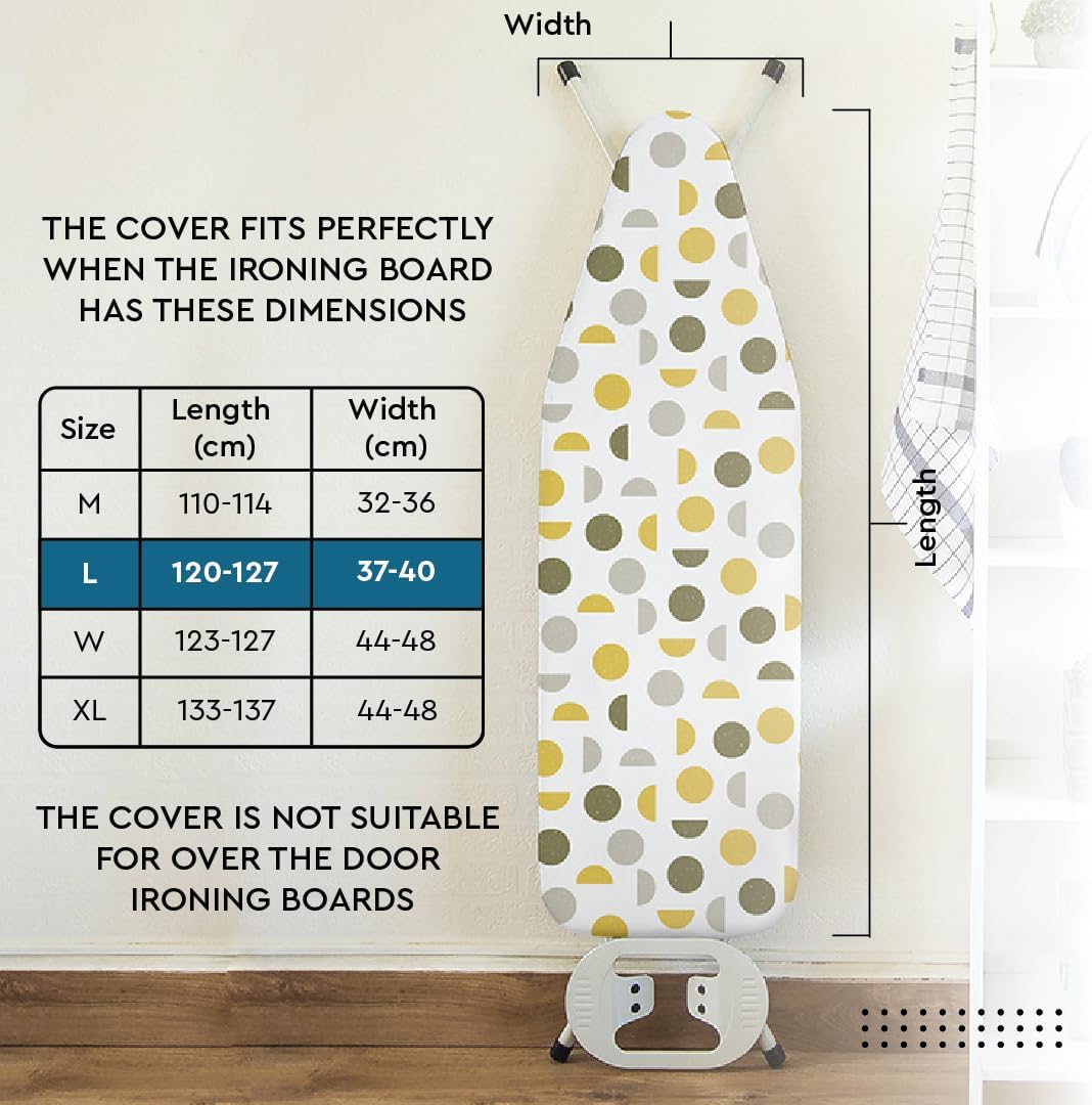Encasa XO Ironing Board Cover and Pad 54"x15" - Thick 3mm Felt Padding, Drawstring Tightening & Lock, Easy Fit, Scorch & Stain Resistant, Fits Standard Large Ironing Board - Zig Zag