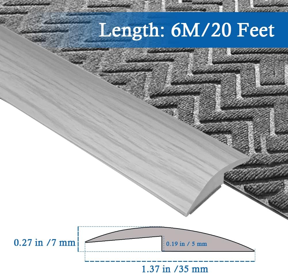 Floor Transition Strip Self Adhesive Carpet & Flooring Transitions Edging Trim Strip PVC Threshold Transitions Suitable for Threshold Height Less Than 5mm (20Ft, Wood Grain Gray-New)