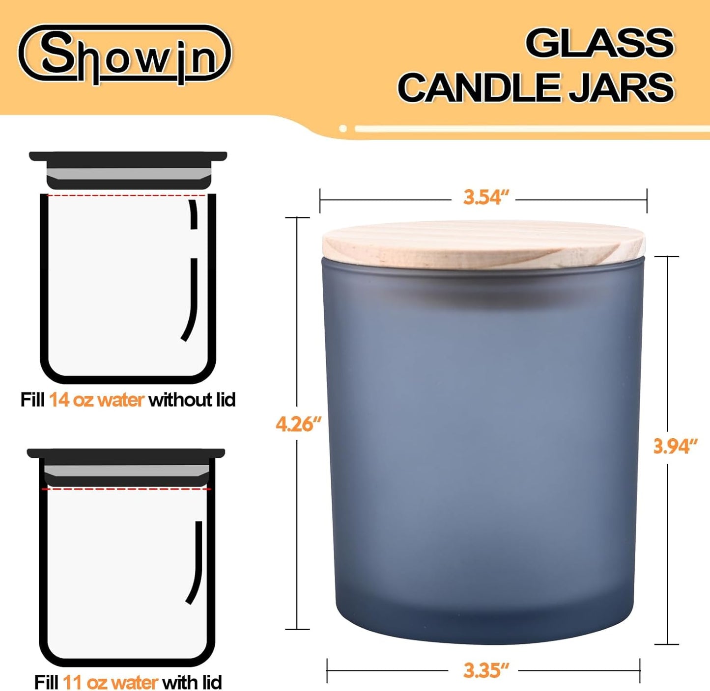 14 OZ Thick Candle Jars for Making Candles 12 Pcs, 3 Wick Empty Jars with Wood Lids for Candle Making, Sample Container, Frosted Grey