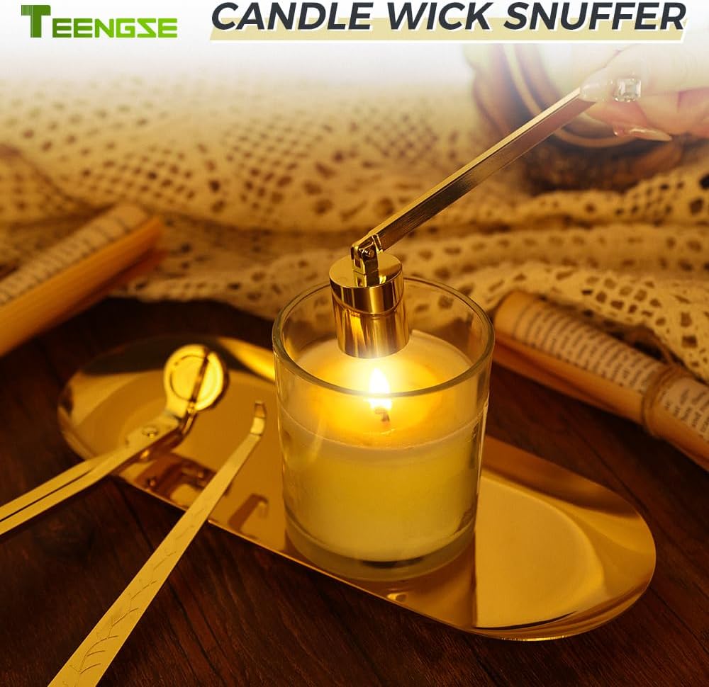 3 in 1 Candle Accessory Set, Candle Wick Trimmer, Candle Wick Snuffer, Candle Wick Dipper, Beautiful Box for Candle Lover (Gold)