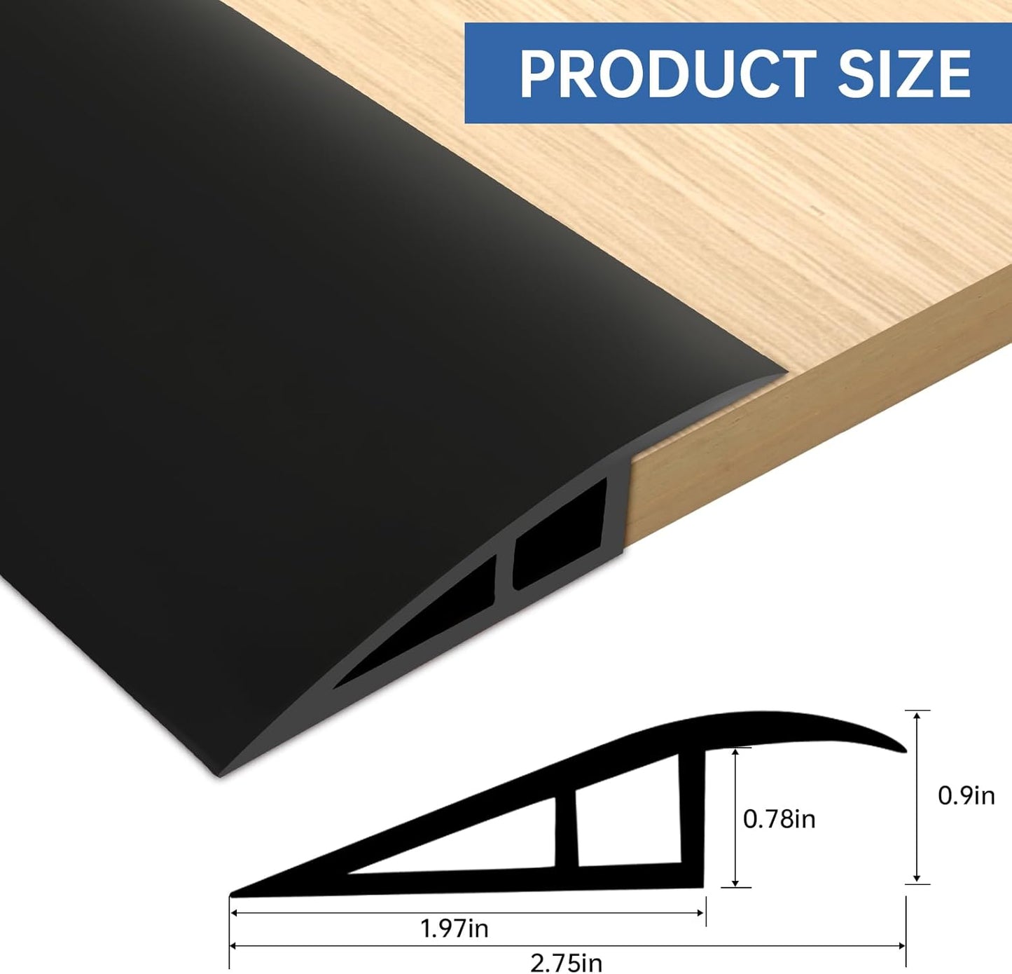 Vinyl Door Threshold Flooring Transition Strip Self Adhesive Carpet Edging Strip for Laminate Doorway Edge Threshold from 3/5" to 4/5" (Black, 6.6 Ft)