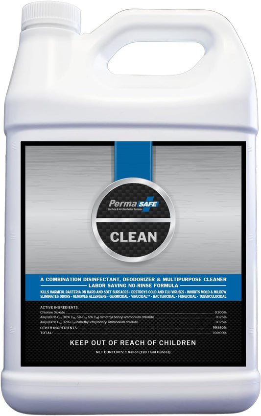 PermaSafe CLEAN, All-Purpose Hospital Disinfectant Cleaner; No Rinse, Hard, Soft & Food Contact Surface Sanitizer; Mold, Mildew and Fungi Killer; Odor Eliminator; Allergen Remover & More (128 Fl Oz)