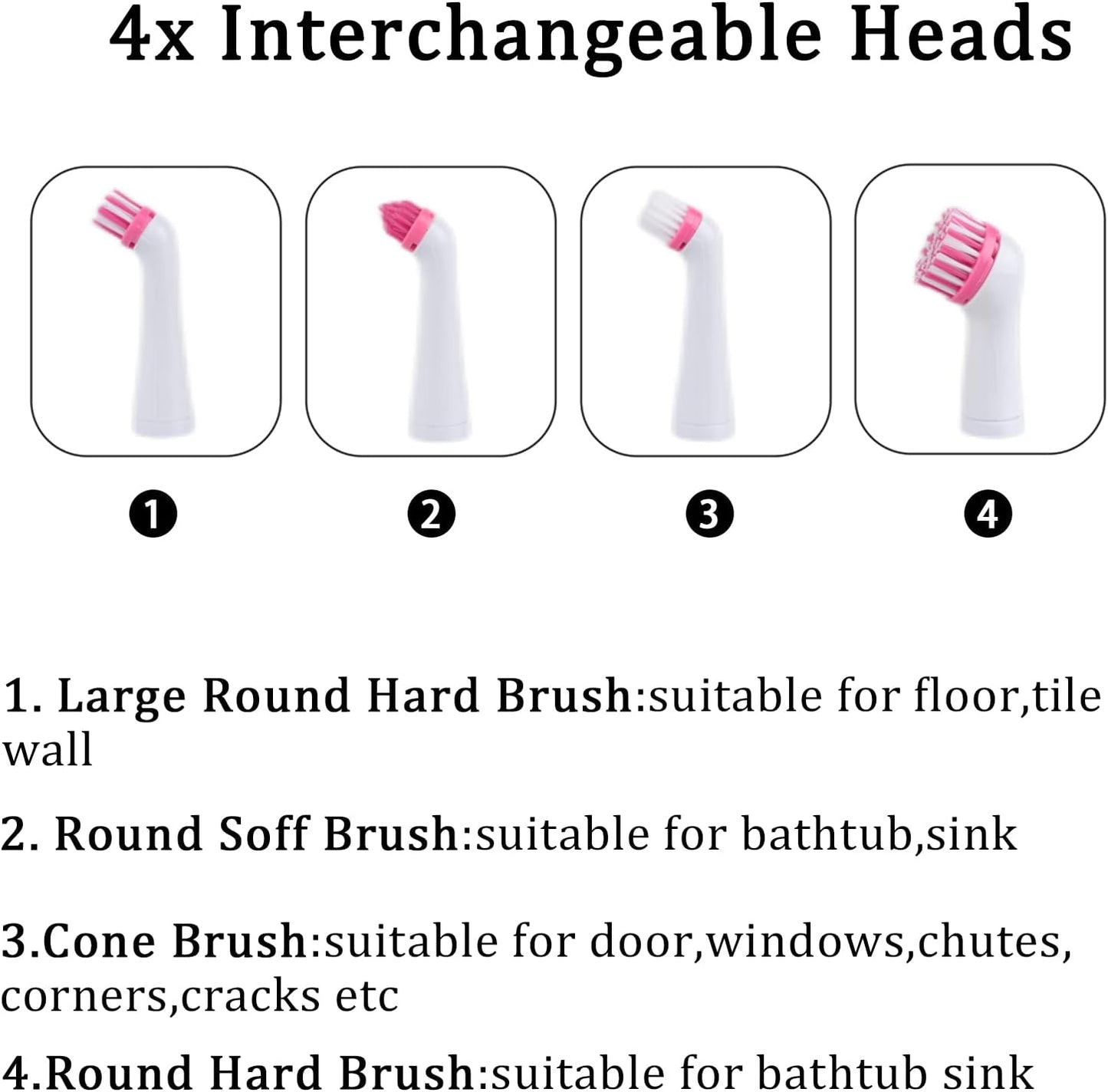 Electric Brush with 4-in-1 Multiple Brush Heads, Cordless Motorized Cleaning Brush for Bathroom, Toilet, Kitchen, Tile, Crevice