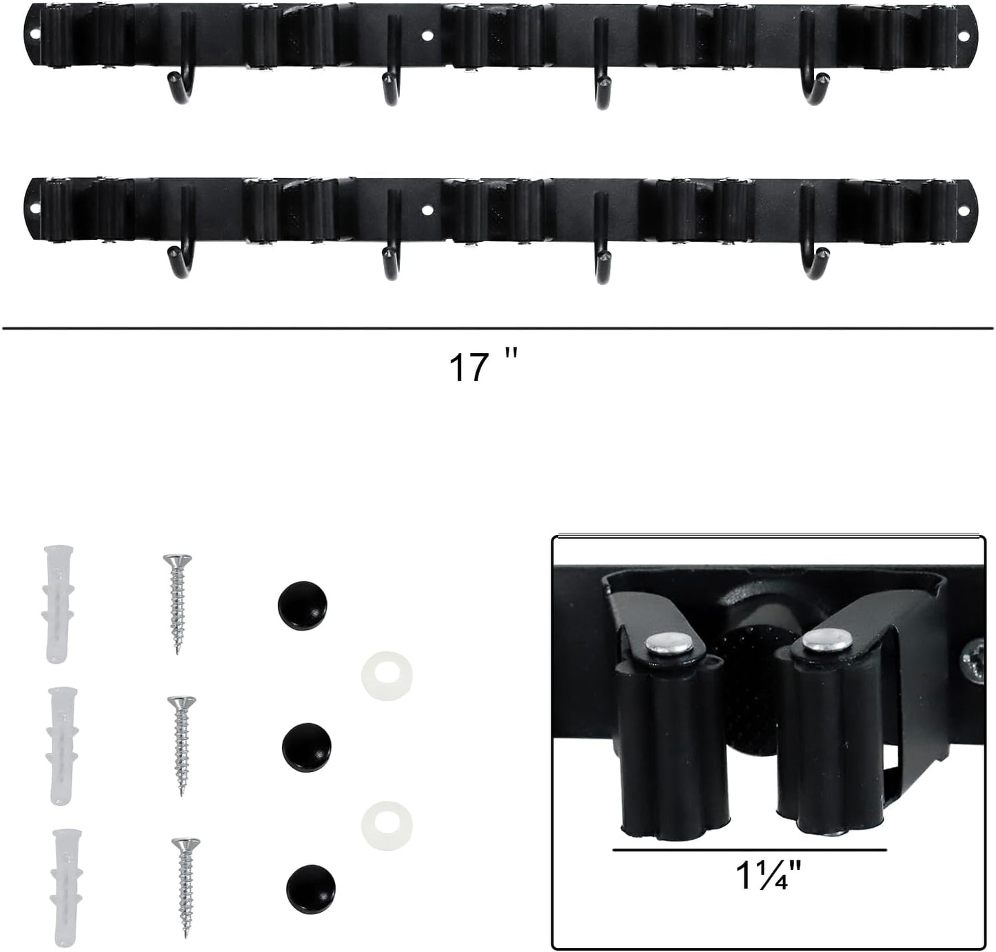 Broom and Mop Holder Wall Mount - 5 Slots and 4 Hooks Stainless Steel Mop and Garden Tool Storage Rack for Bathroom, Kitchen, Garage, Outdoor （2Pcs