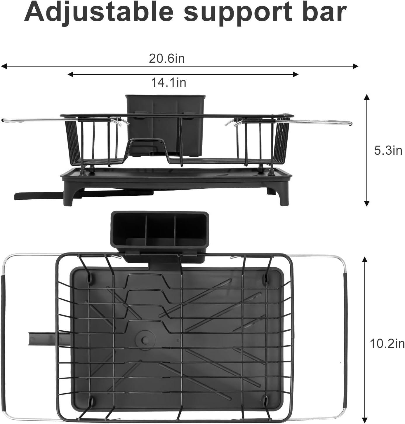 Dish Drying Rack - Expandable Dish Rack for Kitchen Counter, Dish Drainer for Kitchen Counter with Cutlery Holder, Drying Rack Fit for 14’’-21’’ Kitchen Sink