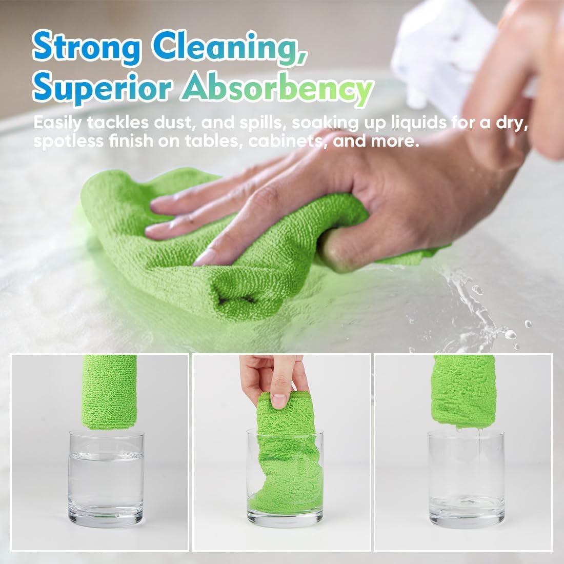 HOMEXCEL Microfiber Cleaning Cloth 20 Pack 11.5 x 11.5 Inch Microfiber Towels for Cars Ultra Absorbent Cleaning Rags Lint Free Cleaning Towels for Household Kitchen, Window Car Green