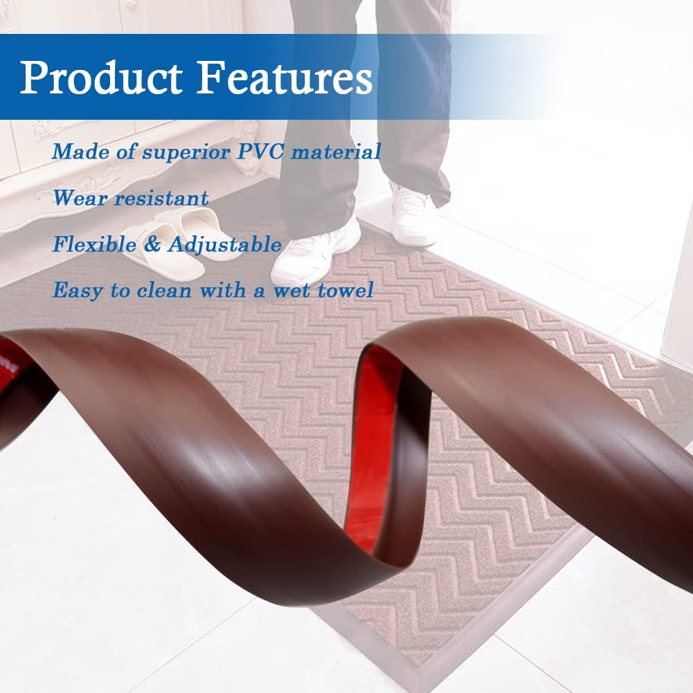 Floor Transition Strip Self Adhesive Carpet & Flooring Transitions Edging Trim Strip PVC Threshold Transitions Suitable for Threshold Height Less Than 5mm (6.56Ft, Brown)