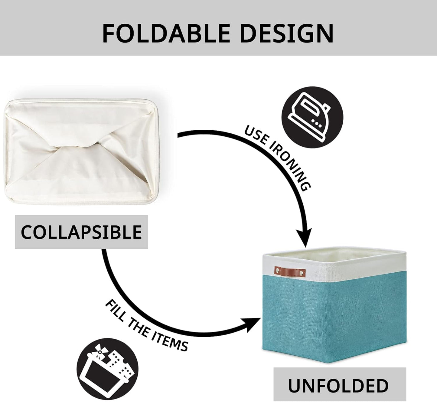 DULLEMELO Large Closet Storage Baskets Canvas Storage Baskets for Organizing 2 Pack Collapsible Home Organizer With Handles (White&Teal)