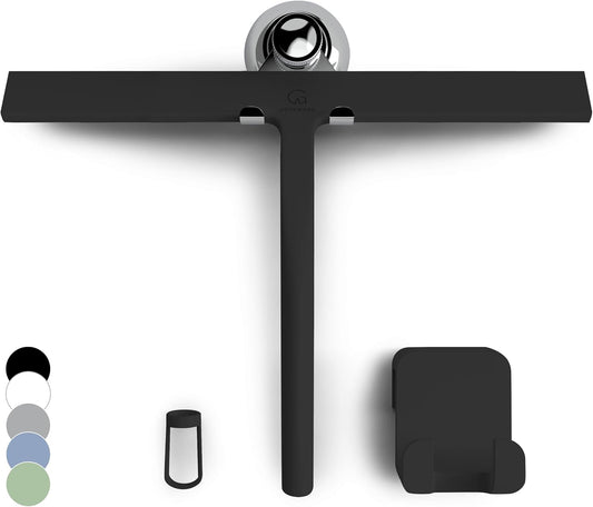 GÜTEWERK Shower Squeegee for Glass Doors, Silicone Window Squeegee, Bathroom and Glass Cleaning - Black - 13 Inch