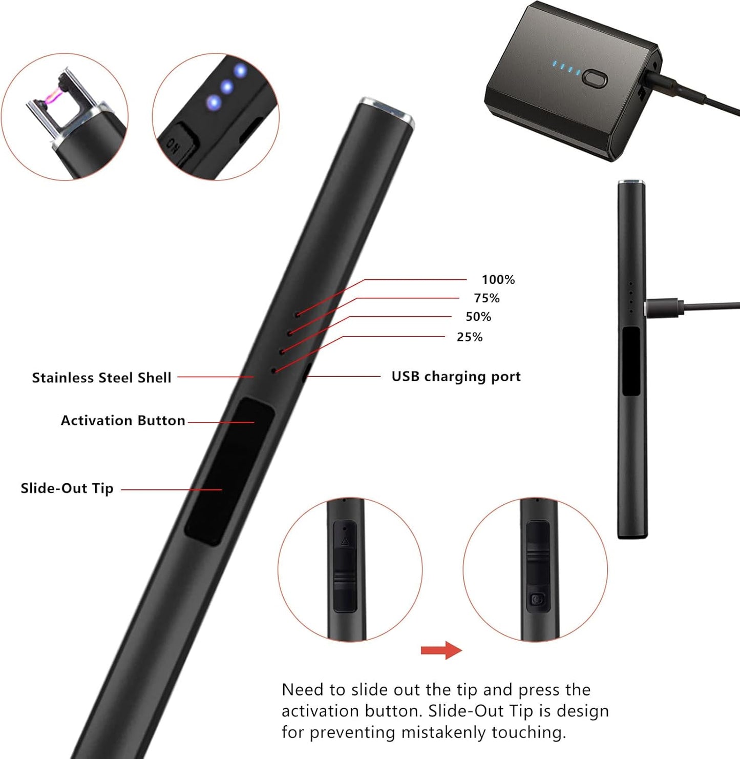 5Pcs Stainless Steel Candle Wick Trimmer Set, Black Candle Wick Trimmer, Candle Wick Dipper, Candle Wick Snuffer and USB Rechargeable Candle Lighter for Candle Lovers(Black)