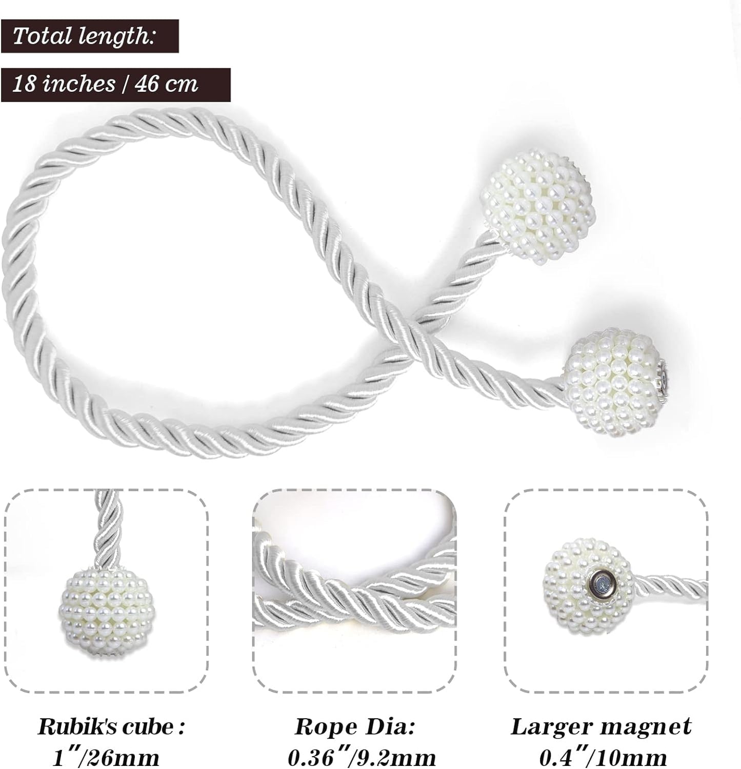 Hion Magnetic Curtain Tiebacks White 2pcs, Curtain Tiebacks Buckles Holdbacks Holders Hooks Clip for Home Bedroom Office Decorative Curtain