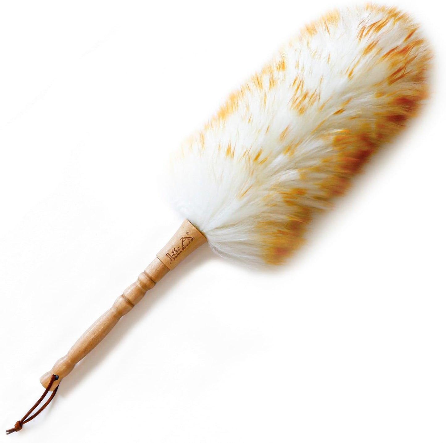 J&A Lambswool Dusters with Solid Wooden Handle, Flexible Head, Anti-Static, Comfortable Grips 17.8 inchs Long Feather Duster for Office, Home and Car etc.