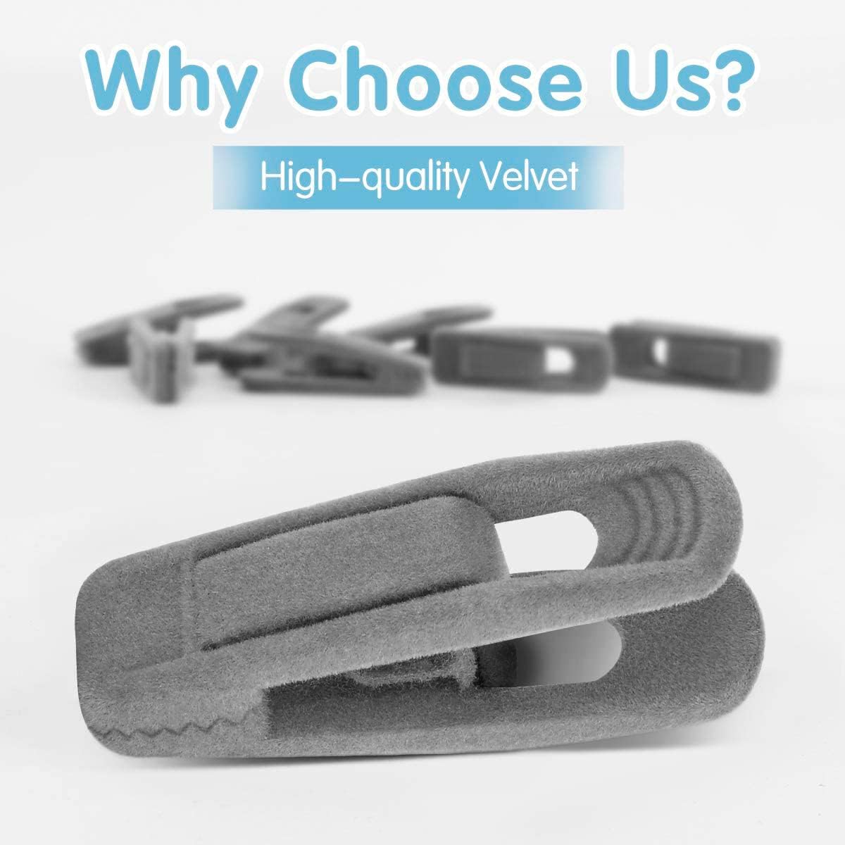 Grey Velvet Hanger Clips - 60 PCS Velvet Hanger Clip, Strong Velvet Clips Fit for Velvet Hangers