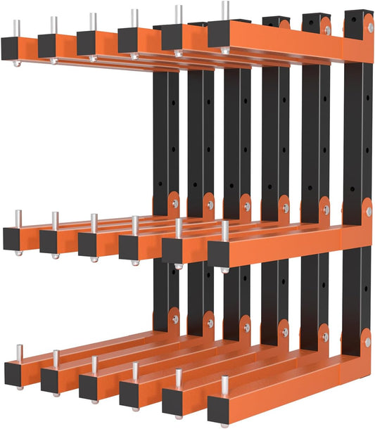 Lumber Storage Rack Wall-Mounted Lumber Racks Heavy Duty Wood Storage Rack with 9-Level Holds Up 1080 LB Sturdy Folding Garage Wood Organizer Orange Shelving Metal Shelf for Indoor & Outdoor- 6 Pack