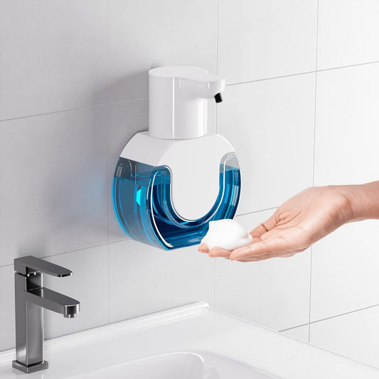 Automatic Foaming Soap Dispenser 15oz/420ml Foaming Hand Sanitizer Touchless Wall Mount with 4levels Adjustable Free Touch Electric Soap Dispenser Rechargeable with Sensor