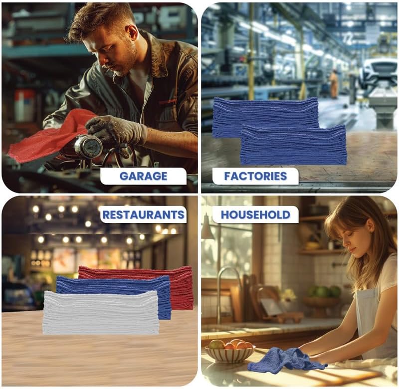 Shop Towels (Blue, 1000-Pack) - Bulk Cleaning Towel in a Bag, Mechanic Cotton Wipes for Car Maintenance, Auto Mechanics & Garage, Wipe Grease & Oil, Machine Wash & Reusable