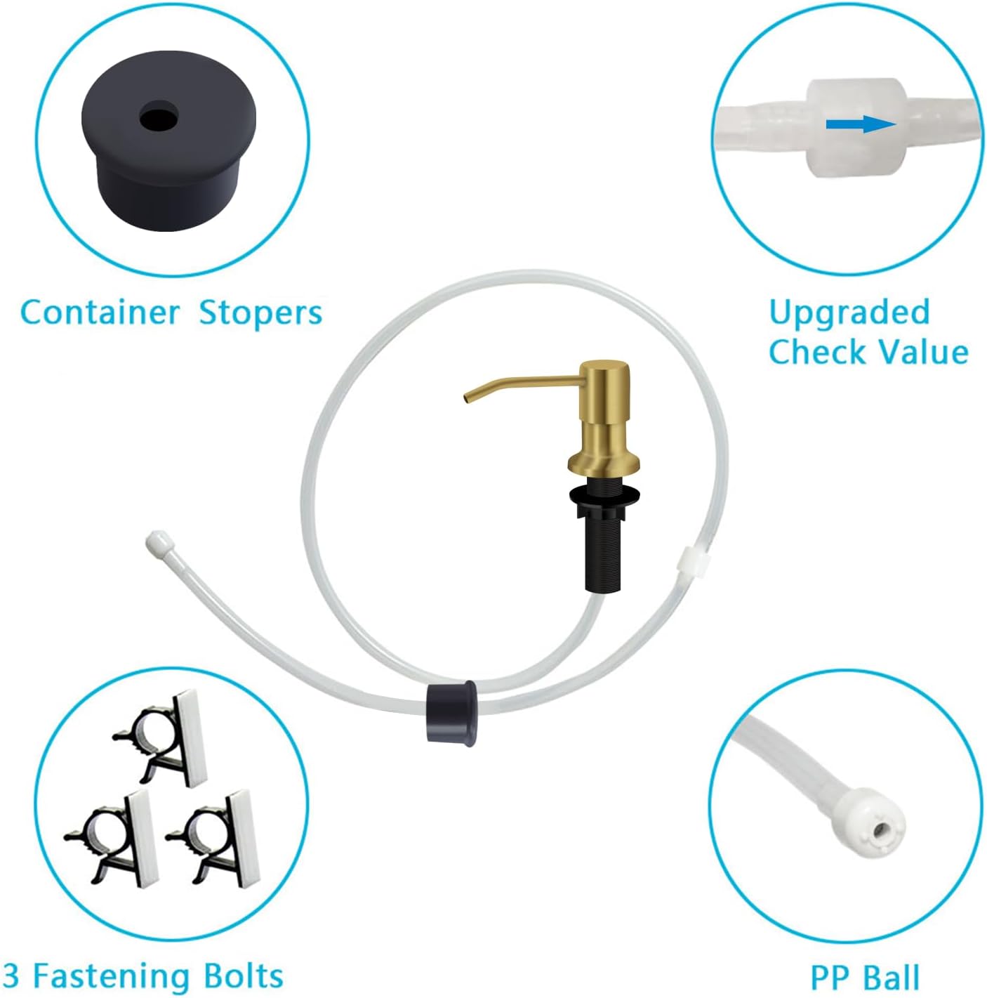 Soap Dispenser for Kitchen Sink, Kichen Sink Soap Dispenser, 47" Extension Tube kit, Under Sink Soap Dispenser Pump, No Need More Refills, Good Suction Power, Golden