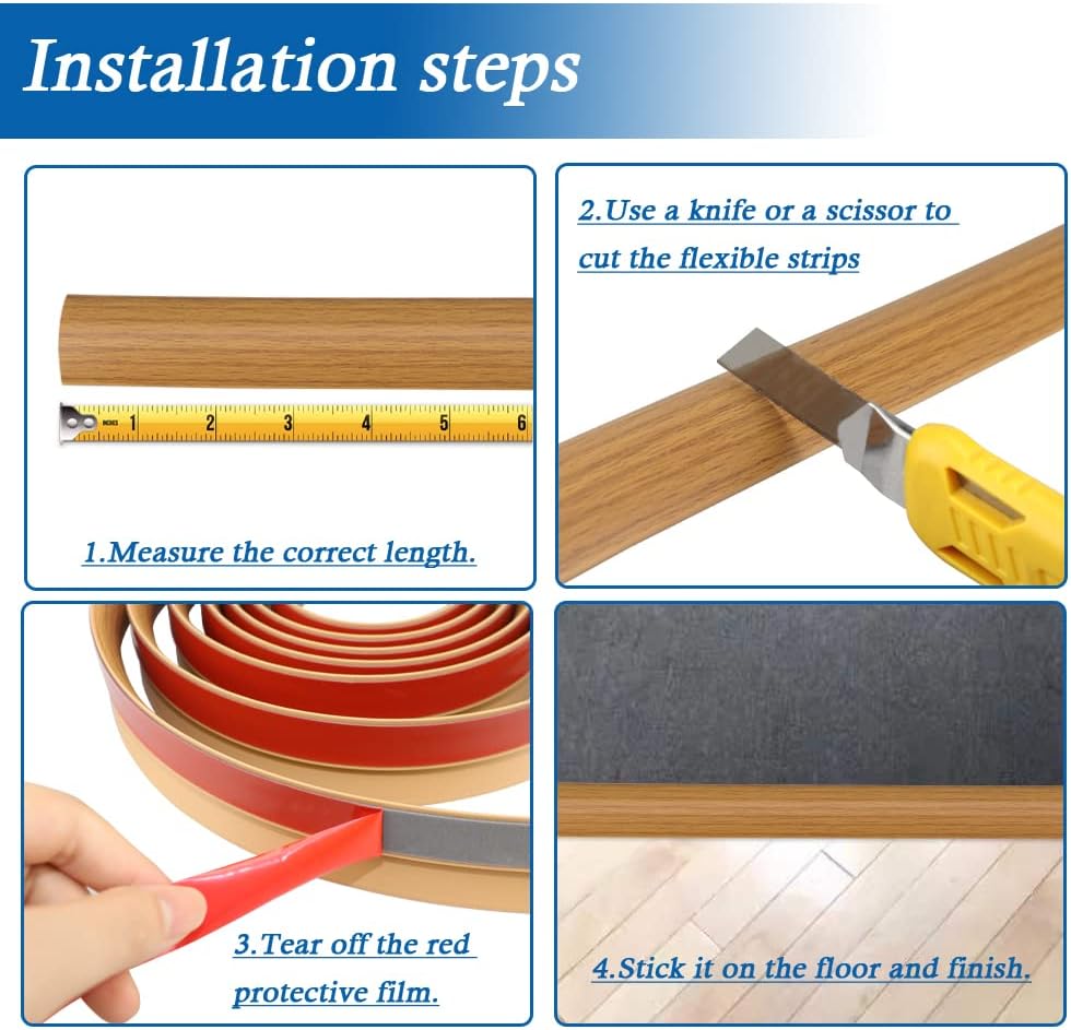 Floor Transition Strip Self Adhesive Carpet & Flooring Transitions Edging Trim Strip PVC Threshold Transitions Suitable for Threshold Height Less Than 5mm (10Ft, Wood Grain Light Brown-New)