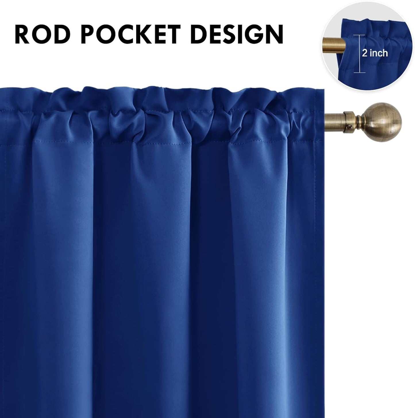 DWCN Blackout Curtains Room Darkening Thermal Insulated Bedroom Curtains Window Curtain Panels, 42 x 45 inches Long, Set of 2 Classic Blue Rod Pocket Drapes