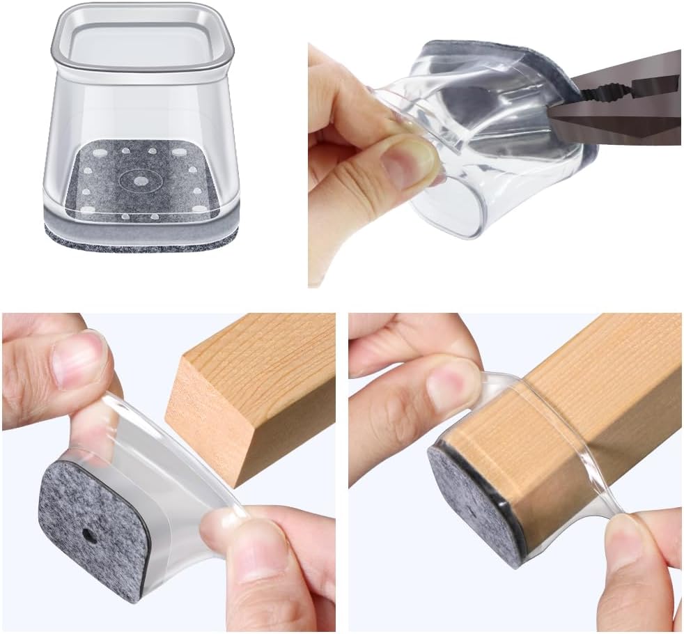 BUMACO Chair Leg Floor Protectors Square Chair Leg Protectors for Hardwood Floors Silicone Pads Covers to Protect Floors Clear-40 Pcs Square L (1-1/16" to 1-5/8")