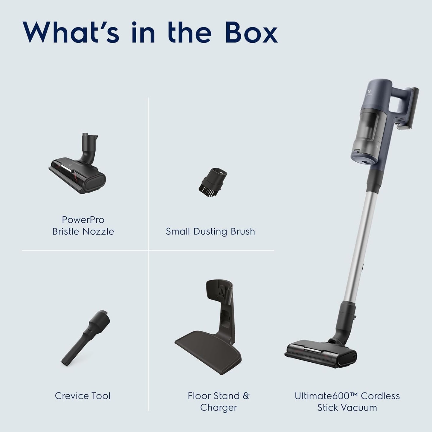 Electrolux Ultimate600 Cordless Stick Vacuum with PowerPro Bristle Nozzle and Larger Dust Bin Capacity, 50-Minute Run Time, 3 Power Modes, Denim Blue