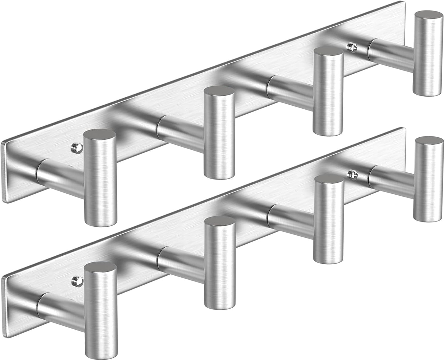 VAEHOLD Silver Hat and Coat Wall Mount Rack - Coat Rack with 4 Hooks for Robes, Bags, Keys, and Towels - Bathroom Towel Hanger Organizer (2 Pack)