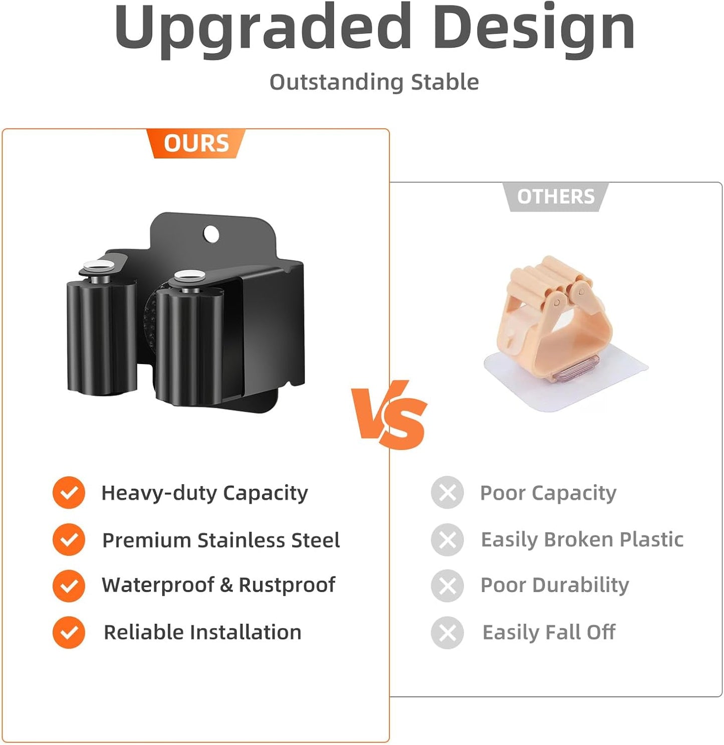 8 PCS Broom Holder Wall Mount, Upgraded Heavy Duty Mop and Broom Holder Wall Mount, Stainless Steel Broom Hanger Mop Holder Rack for Kitchen Laundry Garden Tool Organizer