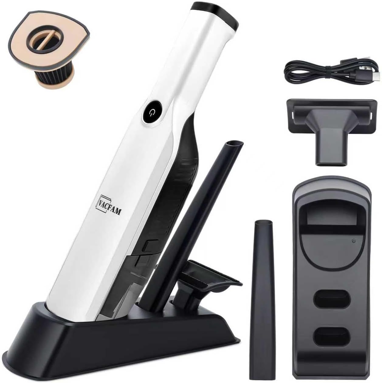 Handheld Vacuum Cordless,15KPA High Power Suction,USB Quick Charge,Car Vacuum Cleaner with Storage Dock,Lightweight Rechargeable Dust Buster with Crevice Tool Pet Brush Hand Vac for Home,White